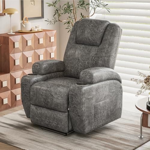 Electric Power Lift Recliner Chair with Massage for Elderly Corduroy Fabric Recliner Single Sofa with Cup Holders, Side Pockets and Remote Control for Living Room Bedroom (Leathaire, Light Gray) 7