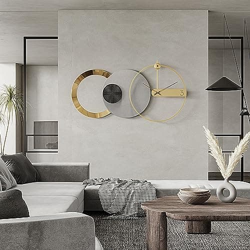 PSYCHE GOD Mid Century Modern Large Silent Wall Clock Non Ticking for Living Room, 47"X25" Giant Decorative Round Black Clock for Wall, Big Unique Metal Fancy Clock Wall Decor for Bedroom Entryway 7