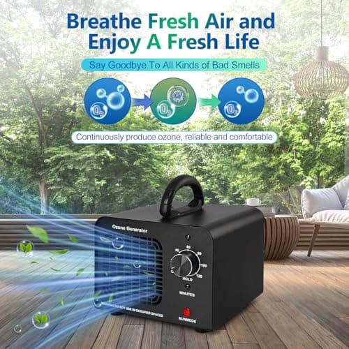 Ozone Generator 60000mg/h, Industrial/Home Ozone Machine, Odor Removal for Areas of 6,000 Square Feet, High Capacity Odor Eliminator for Car, Rooms, Smoke, Pets, O3 Air Purifier Deodorizes (Black) 6
