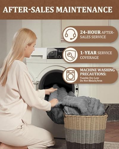 CAROMIO Electric Blanket Queen Size Dual Control - Thick Tufted Sherpa Heated Blanket Queen with 10 Heating Levels and 10 Time Settings, ETL Certified Fast Heating Blanket Queen Size 84"×90", Grey 8