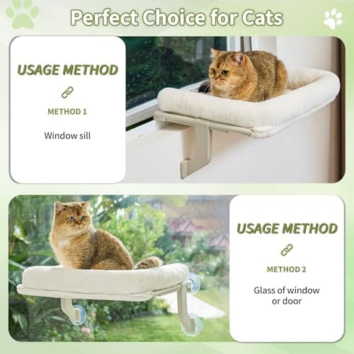 petsome Cat Window Perch, Adjustable Cat Hammock for Large Cats, Mounts on Window Sills, Bedside, or Glass, Easy Installation and Removal, Washable Cushion Cover (20.5" W×15.7" L) 5
