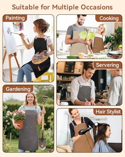 Teskyer Kitchen Cooking Apron with 4 Pockets, Water Oil Resistant, Canvas Cross Back Aprons for Men Women Chef Server - Black 9