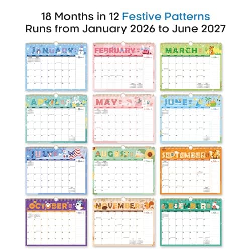 Calendar 2026-2027,18-Month Wall Calendar Runs from Jan 2026 to Jun 2027, 11.5" x 14.7", Large Monthly Calendar with Twin-Wire Binding, Perfect for Home or Office - Seasonal 7