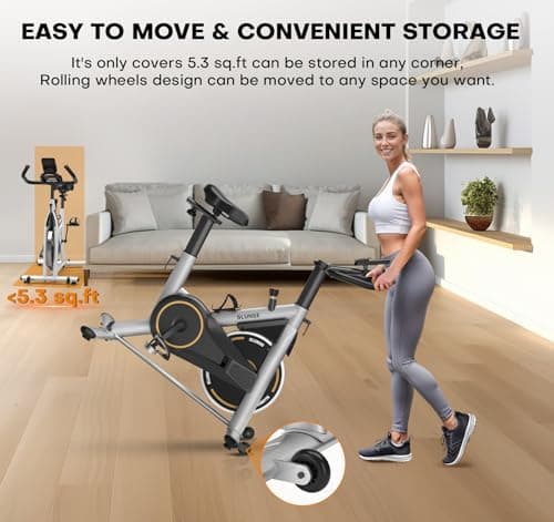 Exercise Bike, Magnetic Resistance Stationary Bikes for Home with App Compatible, Silent Indoor Cycling Bike with 350lbs Weight Capacity Comfortable Seat, Digital Monitor & Phone Mount, Silver 8