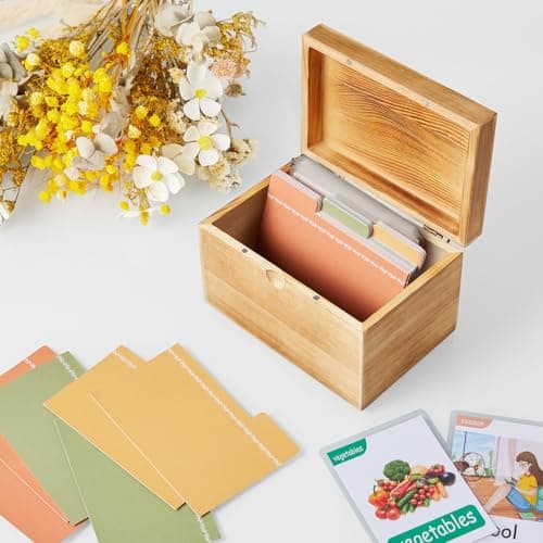 DRASTAR Index Card Holder, 3x5 Index Card Box, Wooden Index Card Organizer with 45 Dividers, Flashcard Notecard Holders for Home Office, Brown 7