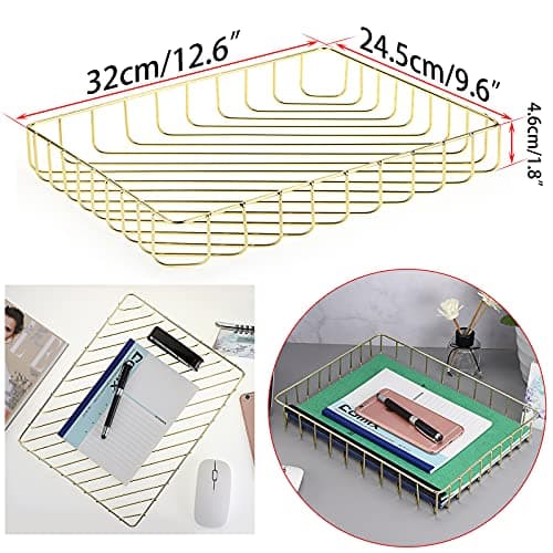 BTSKY Multipurpose A4 File Tray Wire Desk Tray Organizer Elegant Letter Size Desk Documents Trays Magazine Files Storage Basket Organizer Bin for Office Cosmetics Bathroom(Gold) 6