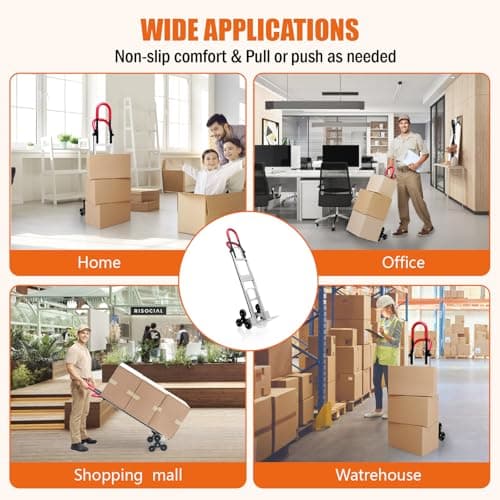 Aluminum Stair Climbing Cart, 600 lbs Capacity Stair Climber Hand Truck Dolly, 2 in 1 Heavy-Duty Trolley Cart with Dual Handles, 6 Wheels & 2 Elastic Ropes for Home Shopping Moving Warehouse 8
