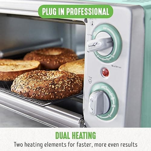 GreenLife Countertop Toaster Oven Air Fryer Stainless Steel, Healthy Ceramic Nonstick, PFAS Free, Tray & Basket, Bake, Broil, Reheat, Adjustable Temp & Time Control, Auto Shutoff, Turquoise 8
