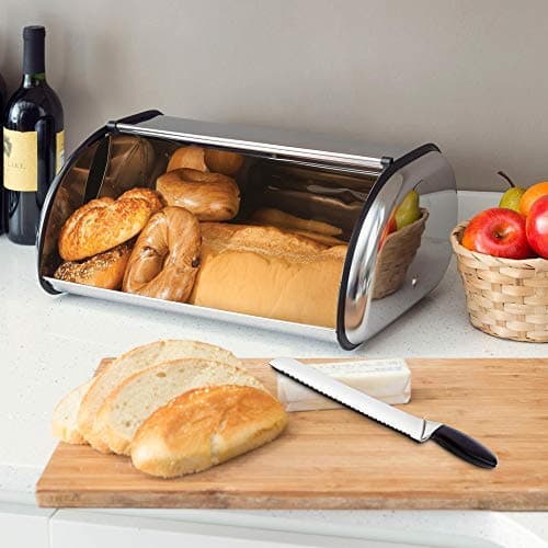 ENLOY Bread Box for Kitchen Counter, Stainless Steel Roll Top Bread Bin, Sliver Bread Storage Holder with Lid, Large Capacity Bread Keeper, 17 x 11 x 7 Inches 8
