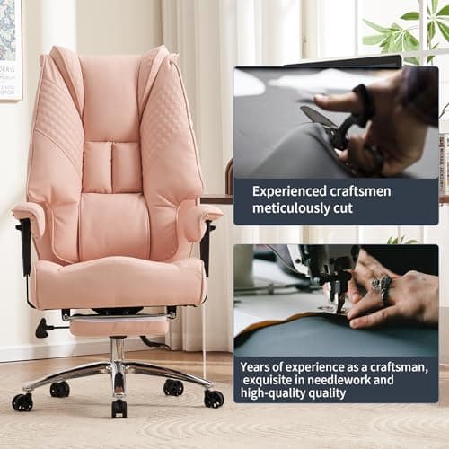 EXCEBET Big and Tall Office Chair 400lbs Wide Seat, Leather High Back Executive Office Chair with Foot Rest, Ergonomic Chairs Lumbar Support for Lower Back Pain Relief (Light Pink) 7