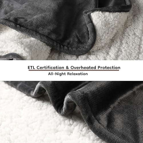 LaffyLo Electric Heated Blanket Full Size - 72"x84", Soft Flannel Heating Blanket, 10 Heating Levels, 1-12 H Auto Shut Off, Breathable Warm and Washable for Bed, Dark Grey 8