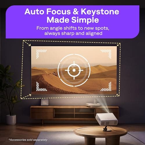 Aurzen Roku TV Smart Projector with Wifi and Bluetooth, Roku Streaming Experience Built-in, 1080P FHD, Dolby Audio, Auto Focus & Keystone, Zoom, Movie Portable Outdoor Mini Projector, White 9