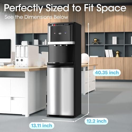 Manastin Bottom Loading Water Cooler Dispenser for 5 Gallon Bottles, Stainless Steel Water Cooler with 3 Temperature Settings - Hot, Cold & Room Water, Ideal Design for Home & Office, Onyx Black 6