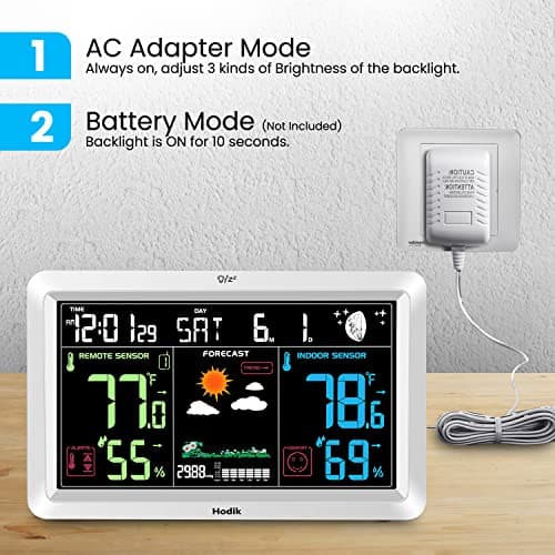 Weather Station with Atomic Clock Indoor Outdoor Thermometer Wireless, Humidity and Temperature Monitor Barometer Hygrometer with High Precision Sensor White 6