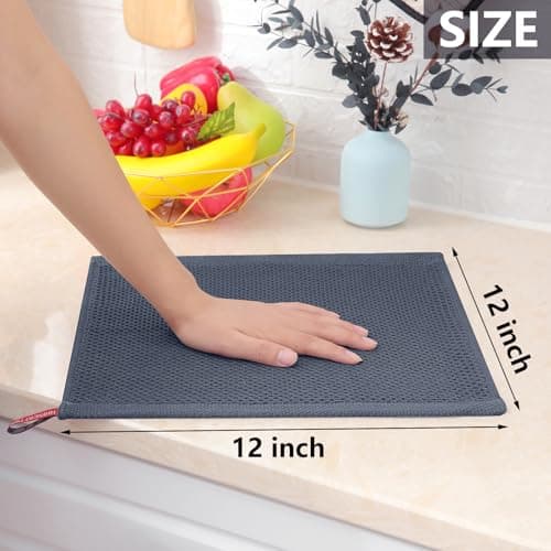 Homaxy 100% Cotton Waffle Weave Kitchen Dish Cloths, 4-Pack Ultra Soft Absorbent Dish Towels, Quick Drying Dish Rags, 12 x 12 Inches, Dark Grey 5