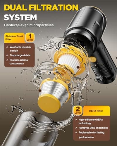 Svoko Handheld Vacuum Cleaner 21000Pa Suction with Brushless Motor, 4-in-1 Portable Mini Car Vacuum with 2 Suction Modes, Cordless Vacuum with LED Light, Type-C Charge for Car, Office Desk, Keyboards 6