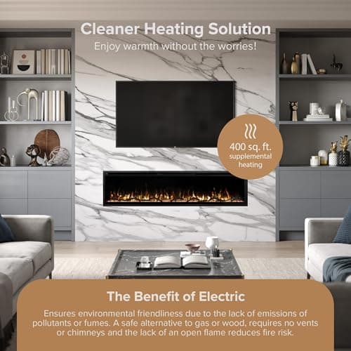 Modern Ember Aerus 72 Inch Smart Linear Electric Fireplace | Recessed in-Wall or Wall-Mount | LED Multiple Flame Colors | Alexa/WiFi Enabled | 5.75” Profile | Remote Included 7