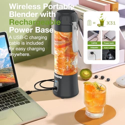 Nuwave Portable Blender for Smoothies and Shakes, 2025 New & Improved, 16 OZ On-The-Go Small Juice MIni with 6 Blades, Rechargeable, BPA-Free, Leak-Proof Lid, for Gym, Kitchen, Office 5