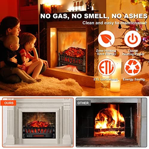 Electric Fireplace Logs Inserts Heater with Infrared Remote Controller 5 Flame Brightness 24 H Timer Overheating Protection for Home and Office Decor Black 5
