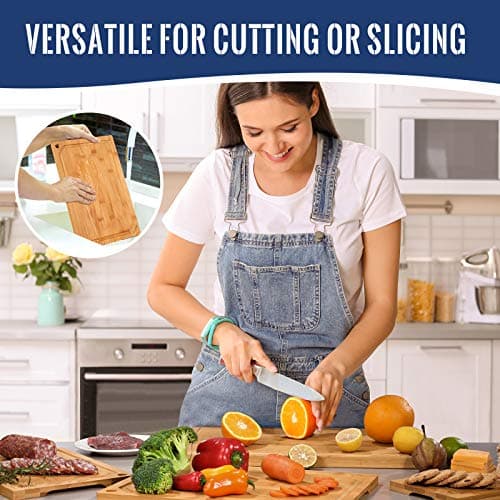 Hiware 4-Piece Extra Large Bamboo Cutting Boards Set for Kitchen, Heavy Duty Cutting Board with Juice Groove, Bamboo Chopping Board Set for Meat, Vegetables - Pre Oiled 7