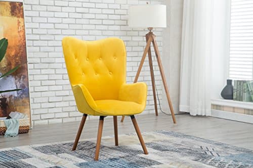 Roundhill Furniture AC155YL Doarnin Silky Velvet Tufted Button Accent Chair, Yellow 30D x 41.5W x 26.8H in