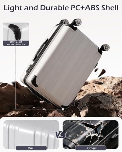 Coolife Carry On Luggage, Suitcase with Durable and Lightweight, carry on suitcase with PC+ABS Hardshell, Dual Spinner Wheels, TSA Lock, and YKK Zipper (white grid new, S(20in)_carry on) 8