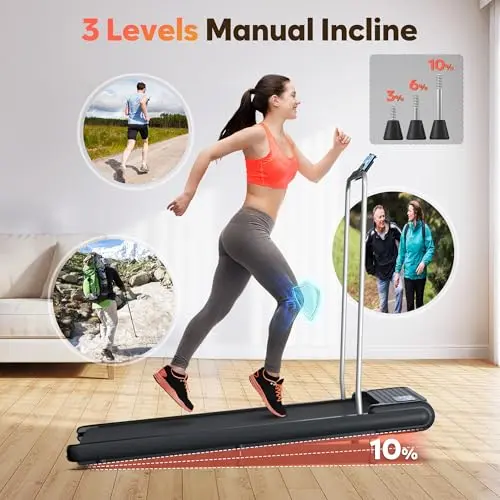 Walking Pad Treadmill with Handle Bar, Under Desk Treadmills for Home Small Office, 5.0 MPH Walking Pads with 10% Incline, Portable Small Jogging Machine Works WELLFIT KINOMAP, Mute Remote Control 9