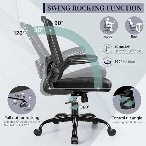 FelixKing Office Chair - Ergonomic Desk Chair with Adjustable Height, 360° Swivel, Flip-up Armrests, Flexible Tilt, Comfy Breathable Cushion and Fabric, Lumbar Support, for Home Conference Room Office 6