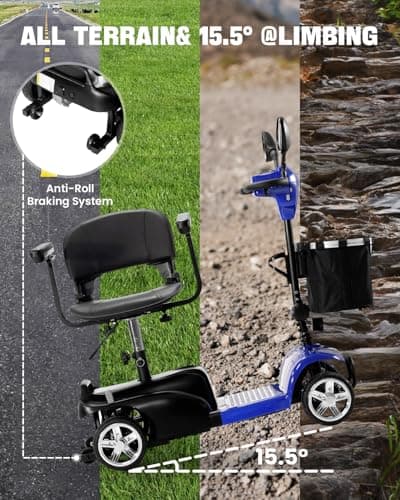 30 Miles 4 Wheel Battery Powered Electric Mobility Scooter - Electric Transportation Wheelchair - Compact Heavy Duty Mobility for Travel, Adults and Seniors Includes Basket and Charger (Blue-Upgrade) 8