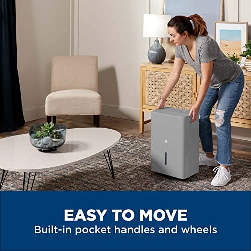 GE Energy Star Smart Portable Dehumidifier 50 Pint, Perfect for Bedroom, Basement & Garage or Rooms up to 4000 Sq Ft, High Humidity Areas, With Empty Bucket Alarm, Clean Filter Alert & LED Controls 5