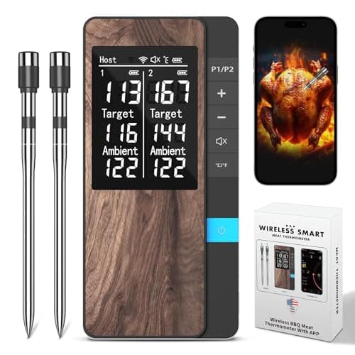 Wireless Meat Thermometer-Multi Sensors Digital Food Thermometer with Ultra-Thin Probes - Accuracy Bluetooth Meat Thermometer for BBQ, Grill, Smoker (2 Probes)