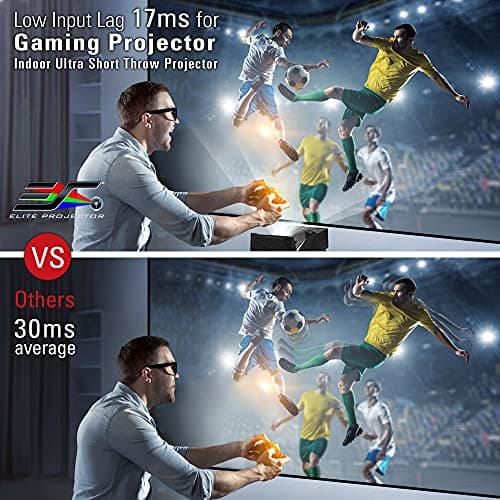 EliteProjector Ultra Short Throw Portable Outdoor Projector for Family Home Backyard Movie Night, Waterproof Projector 1080p, 1500 Lumens, Bluetooth and Built-in Battery, Compatible with iOS TV Stick 9