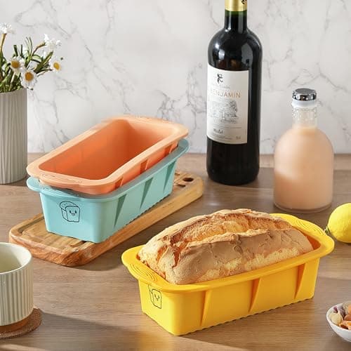 DAJLFA Silicone Bread Loaf Pan, 3 PCS Silicone Loaf Pans for Baking, Non Stick Bread Pans for Homemade Bread, Brownies, Cakes, Dishwasher Safe (3 Colors, Nesting Design) 9