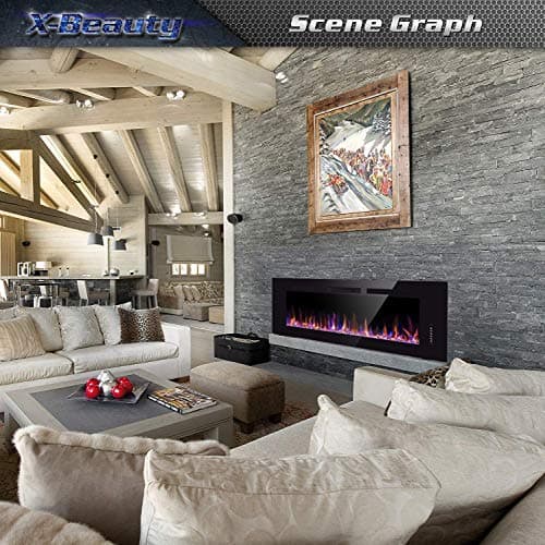 50" Electric Fireplace in-Wall Recessed and Wall Mounted 1500W Fireplace Heater and Linear Fireplace with Timer/Multicolor Flames/Touch Screen/Remote Control (Black) 7