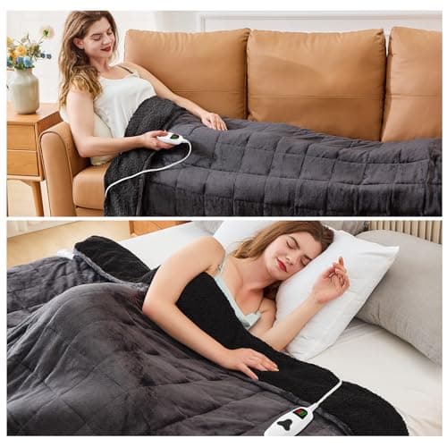 CYMULA Heated Weighted Blanket for Adults, Weighted Heated Blanket 50" x 60", 13lbs Sherpa Fleece Weighted Electric Blanket Soft Heating Blanket with 10 Heating Levels & 1-8 Hours Auto Off, Dark Grey 4