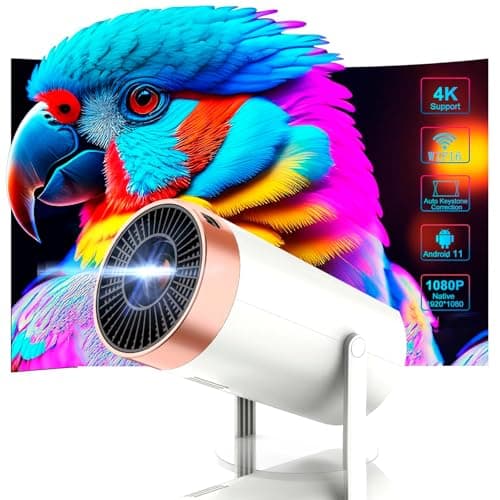 Mini Projector 4K Support, Projector WiFi6 BT 5.0 Android 11, Smart Projector Auto Correction,180°Rotatable Outdoor Movie Projector Compatible with Phone/TV Stick/Laptop