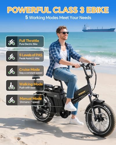 TESWAY 52V 3600W Dual Motor Ebike 200Miles Longest Range Electric Bike for Adults, 20" Fat Tire Full Suspension E Bike 2 Seaters for Off-Road (Single Motor, Black) 6