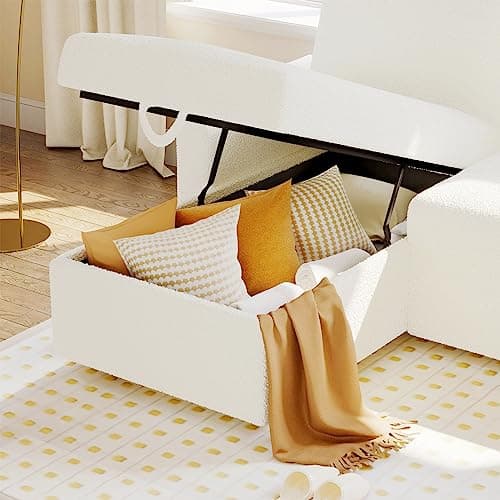 VanAcc Sofa Bed, Sleeper Sofa- 2 in 1 Pull Out Couch Bed with Storage Chaise for Living Room, White Sherpa 6