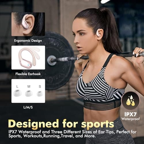 Wireless Earbuds Bluetooth Headphones 80hrs Playback Ear Buds Power Display with Noise Canceling Mic Headsets for Sports/Workout/Running Rose Gold 5