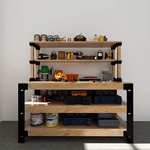 FLEXIMOUNTS Universal Steel Work Bench Leg Kit, Garage Storage Shelving Frame Workbenches Customizable in Sizes and Colors, Maximum 96" Length, 48" Width, Adjustable Height, Black,Lumber Not Included 7