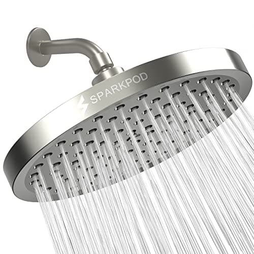 SparkPod Shower Head - High Pressure Rain - Premium Quality Luxury Design - Easy Clean Adjustable Replacement for Your Bathroom Shower Heads (Elegant Brushed Nickel, 8 Inch Round)