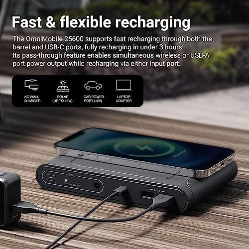 Omni Mobile 25600mah 25600 Laptop Power Bank, Universal Charger for All Devices, Fast Charging DC, USB-C & QC 3.0 Ports, Wireless Charging, Travel-Friendly Power Solution 7