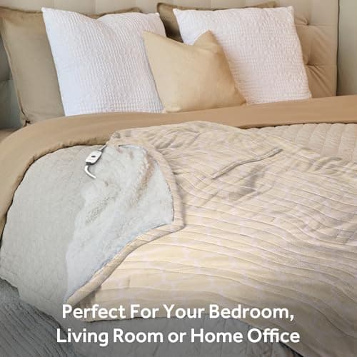Sunbeam Royal Mink Sherpa Champagne Lattice Heated Personal Throw / Blanket, Cozy-Warm, Adjustable Heat Settings 6