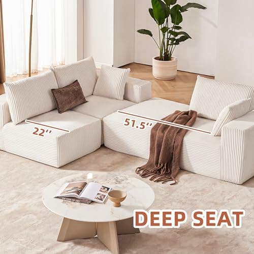 108” Modular Sectional Sofa, Cloud Sectional Couch with Deep Seat, Modern Modular L-Shape Sofa Couch with Chaise,Upholstered Boneless Couches for Living Room Bedroom (Beige, Left Facing Chaise) 7