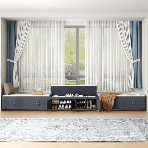 HOMEFORT 54.4" Shoe Bench with Lift Top Storage, Entryway Bench with Cushioned Seat, Wooden End of Bed Bench, Shoe Cabinet Bench with Hidden Storage Space, for Bedroom, Hallway,Blue 9