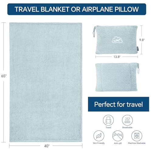 BEDELITE Travel Blanket with Bag, Ultra-Soft Jacquard Fleece Blanket with Luggage Sleeve & Backpack Clip, Airplane Blanket Travel Essentials, Blue 5