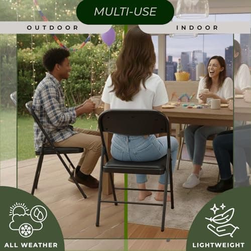 Amazing for less Pack of 2 (Fabric/Vinyl) Steel Frame Metal Foam Padded Folding Chairs (Black, Gray, White) (2-Pack - Vinyl Black) 5