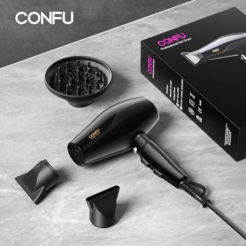 Professional Salon Hair Dryer, CONFU 1875 Watt Negative Ionic Fast Drying Blow Dryer, AC Motor Low Noise Hair Blow Dryer with Diffuser & 2 Concentrator Nozzles 7
