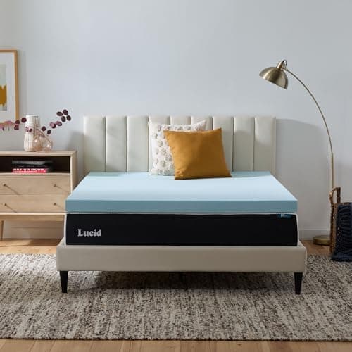 Lucid 3 Inch Memory Foam Mattress Topper, Full Size – Cooling Gel Bed Topper – Preassure-Relieving Deep Plush Feel – Ventilated Breathable Design – CertiPur Certified - Dorm Room Essentials