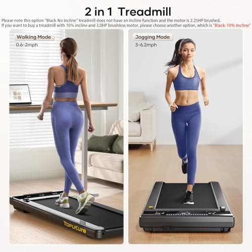 TOPUTURE Walking Pad Treadmill, 2.25HP Under Desk Treadmill with App & Remote Control, LED Touch Screen, Lubricating Hole, 300lbs Capacity Compact Walking Treadmills for Home/Office, Assembly Free 2
